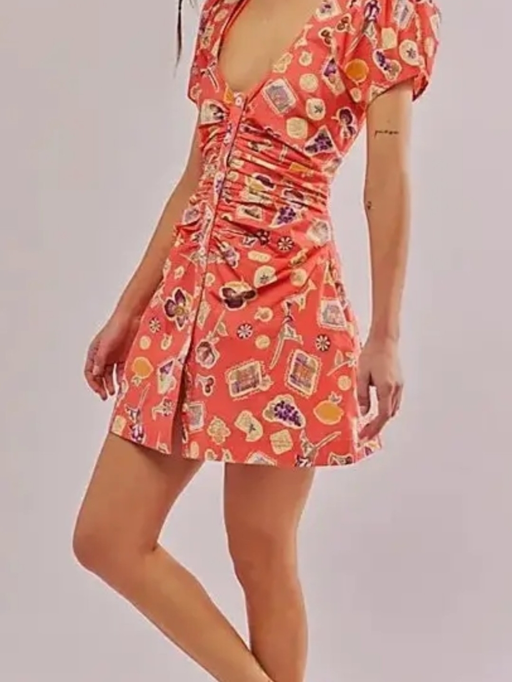 Free People Oakley Coral Red Printed Mini Dress